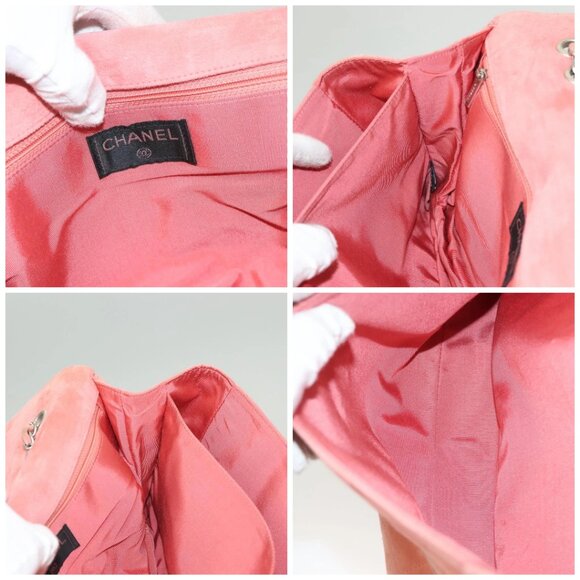 CHANEL Choco Bar Chain Shoulder Bag Suede Pink CC Auth 130967 - Picture 15 of 16